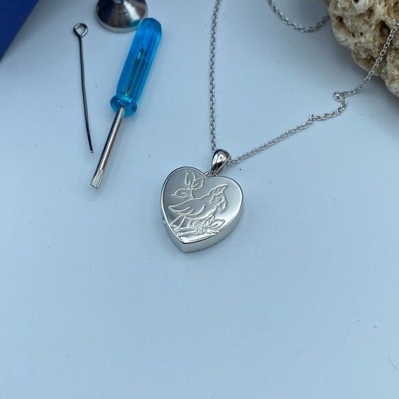 Angel Bird Red Cardinal Urn Pendant Cremation Keepsake Necklace Sterling Silver - Picture 2 of 5